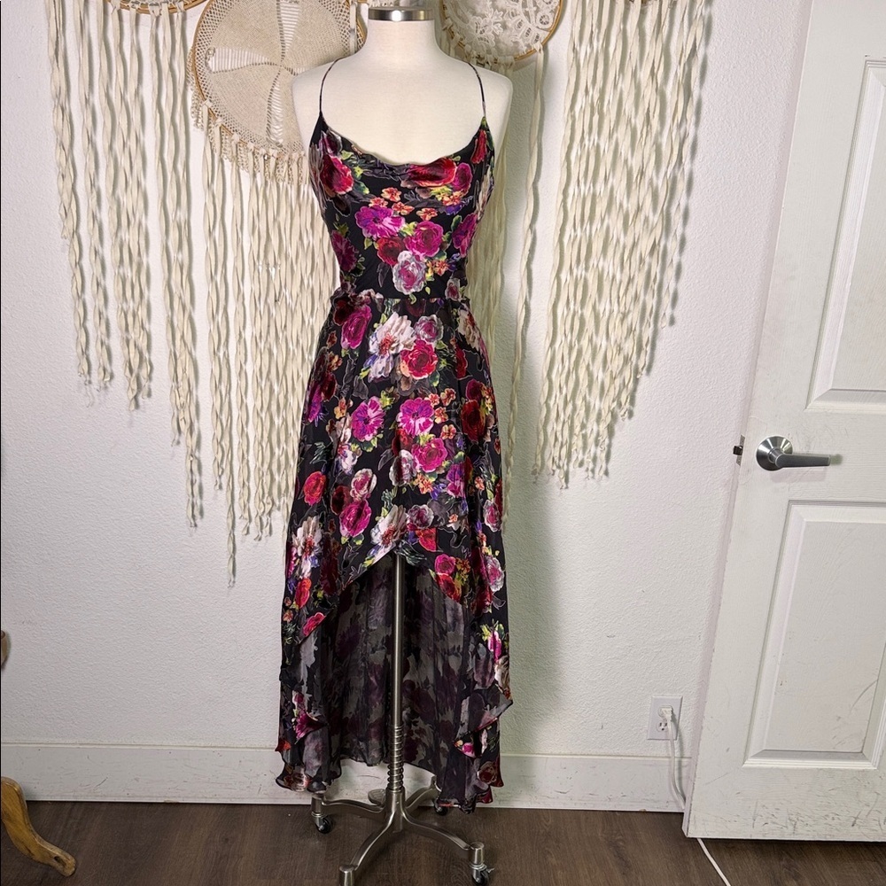 Alice + Olivia Christina Hi/Low Floral Silk Burnout Dress Size 12 - Picture 2 of 15